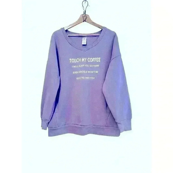 Funny Purple Coffee Pullover Crewneck V Neck Oversized Fit Size L Sarcastic - Picture 1 of 9